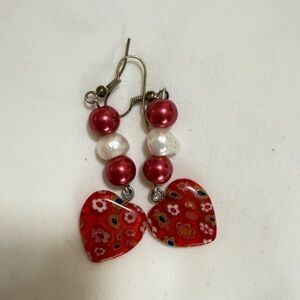 Red and White Heart Earrings